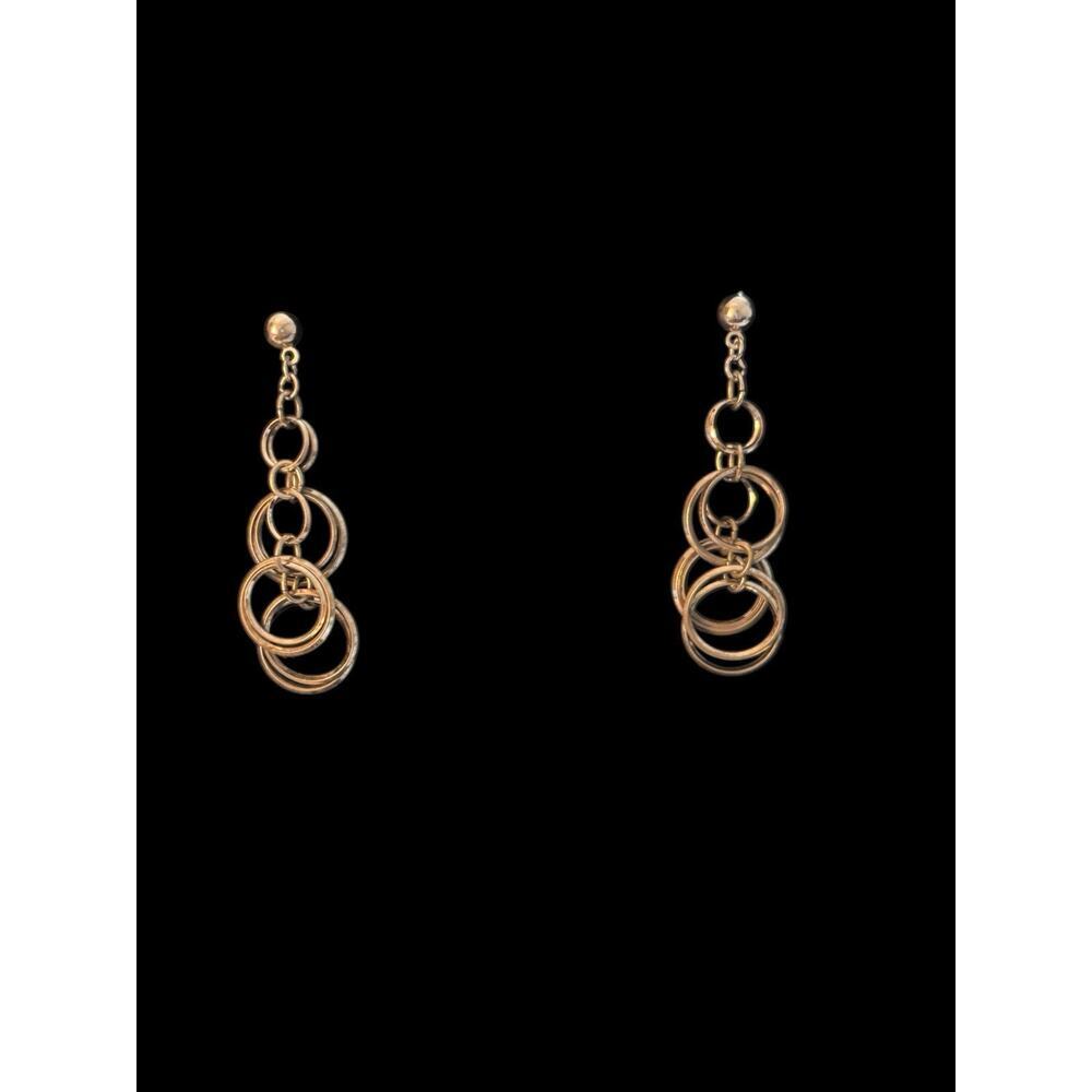 Silver Tone Multi-Circle Dangle Drop Pierced Earrings 2" Drop